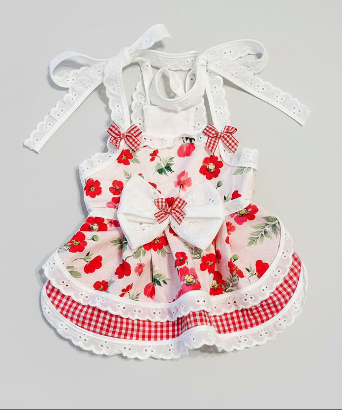 Red Summer Flowers Dog Dress