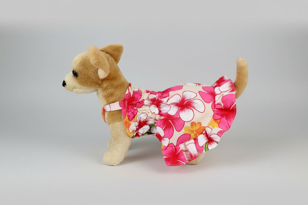 Pink and cream summer Hawaiian dog dress