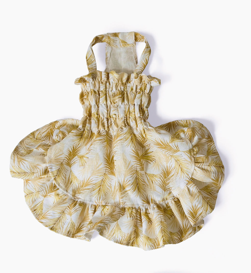 Shirred Linen Palm Fronds Tropical Summer Dog Dress