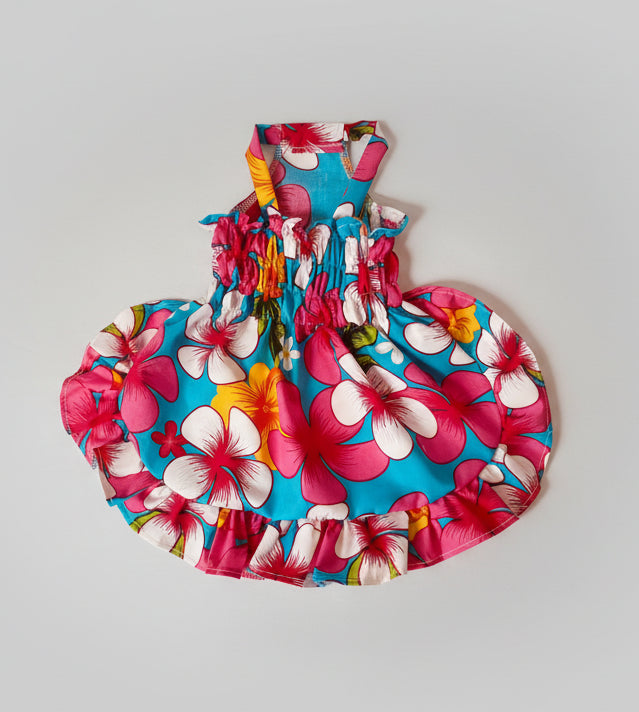 Pink and blue summer Hawaiian dog dress