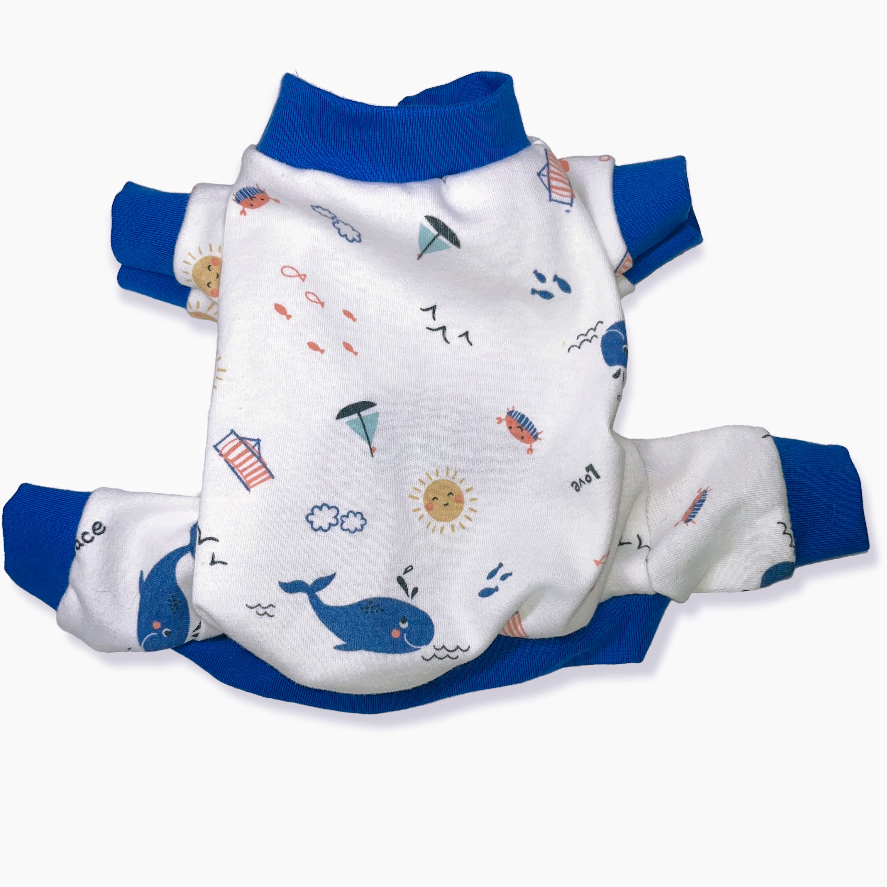 Navy blue whale print cotton dog pajamas