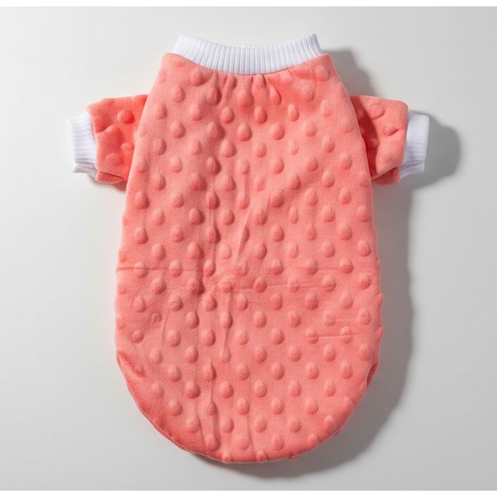 Coral pink mink dot fabric small dog sweater.