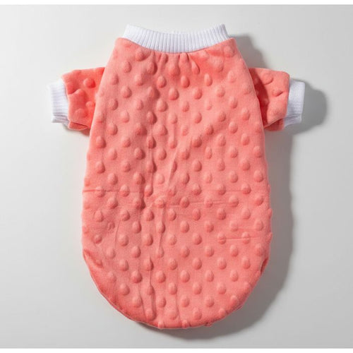 Coral pink mink dot fabric small dog sweater.