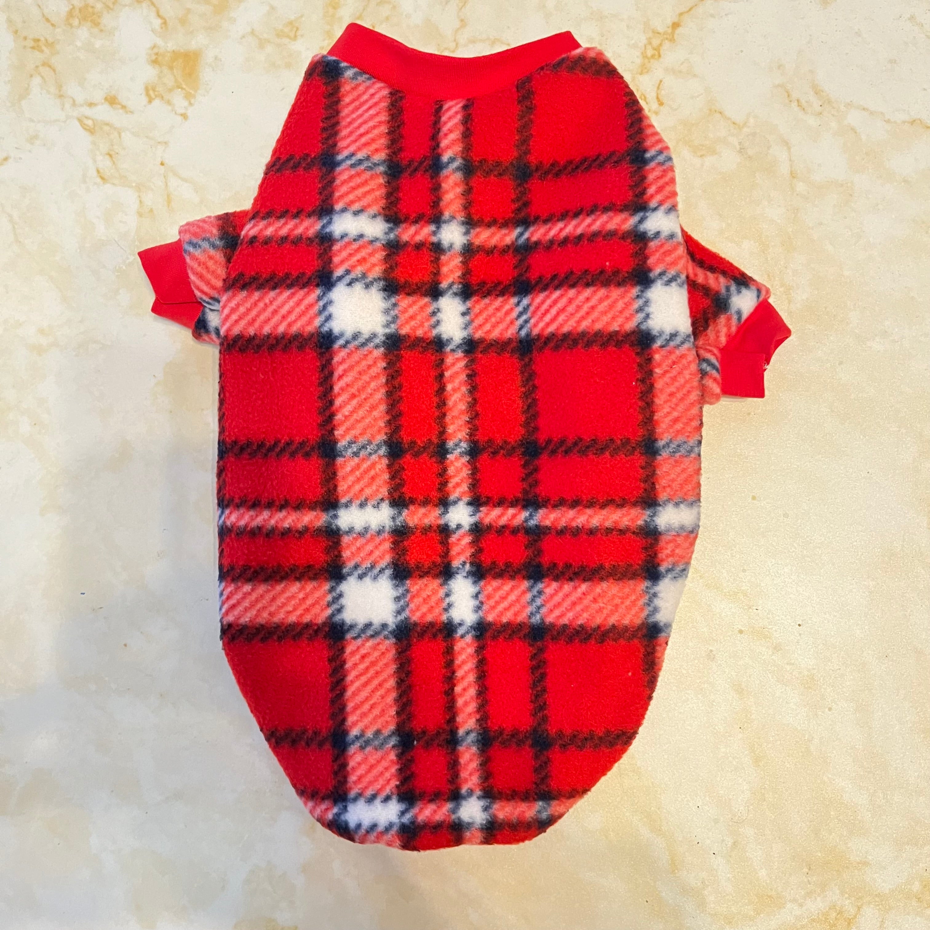 Red plaid fleece dog sweater