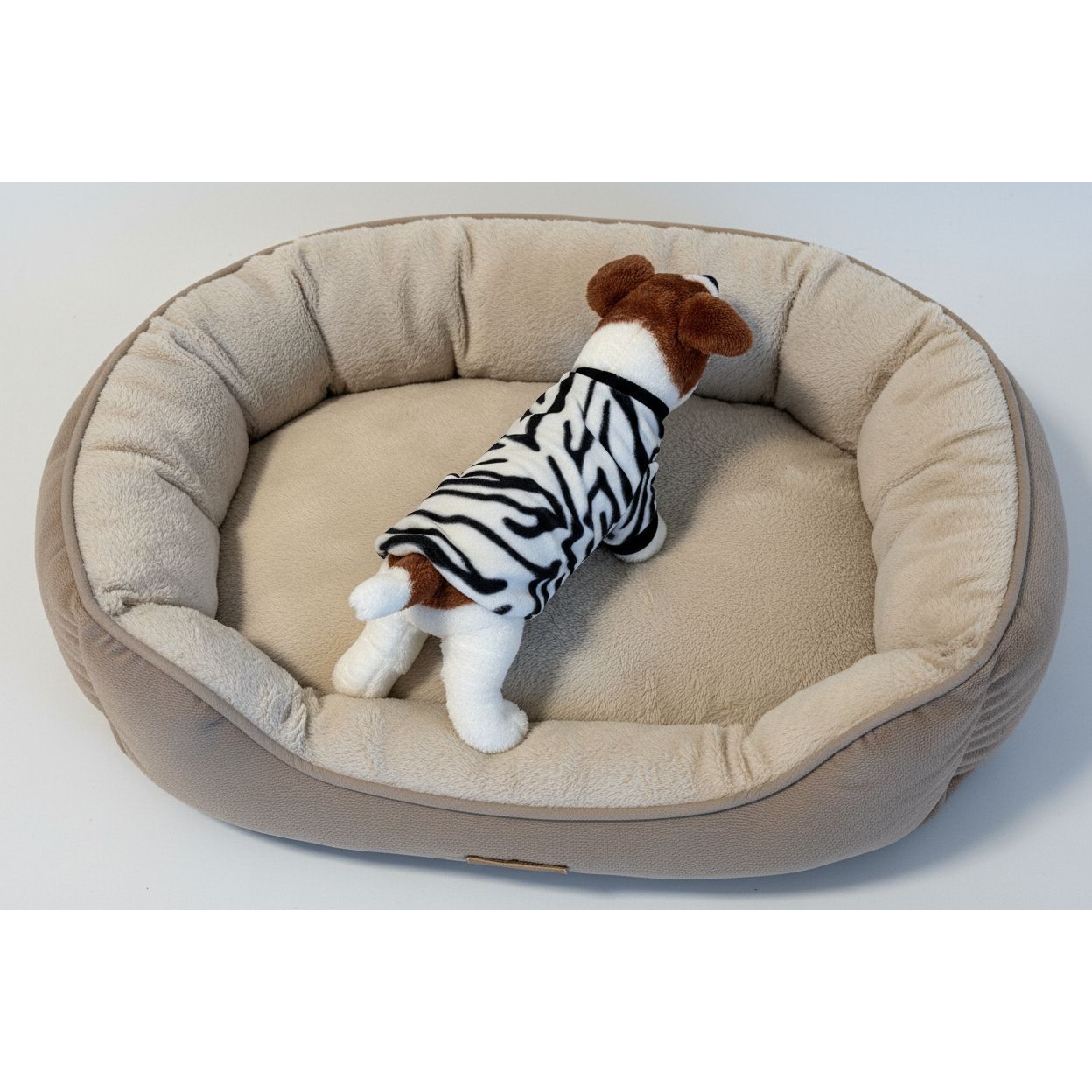 dog with a zebra print fleece sweater