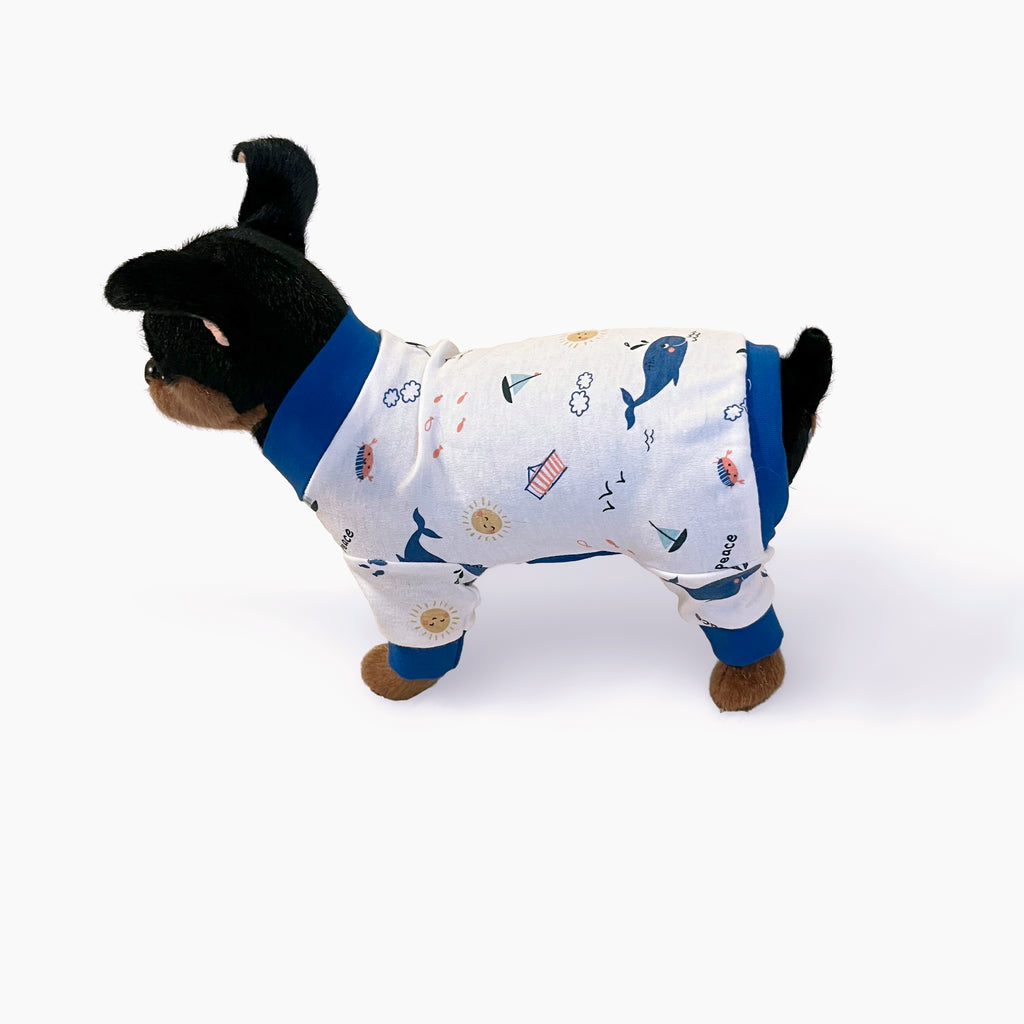 Navy blue whale print cotton dog pajamas