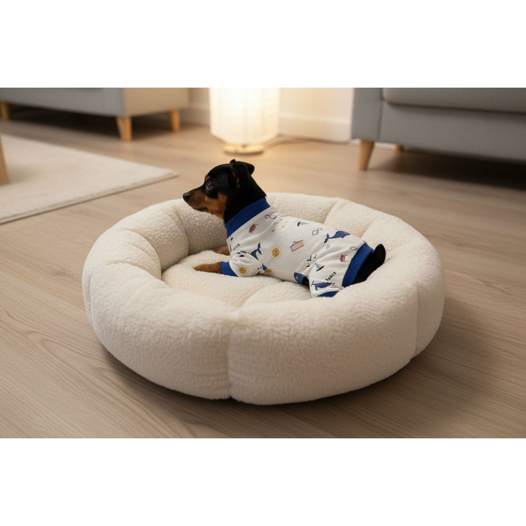 Navy blue whale print cotton dog pajamas