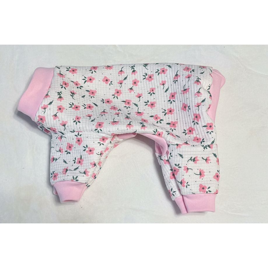 pink flowers waffle knit dog pajamas