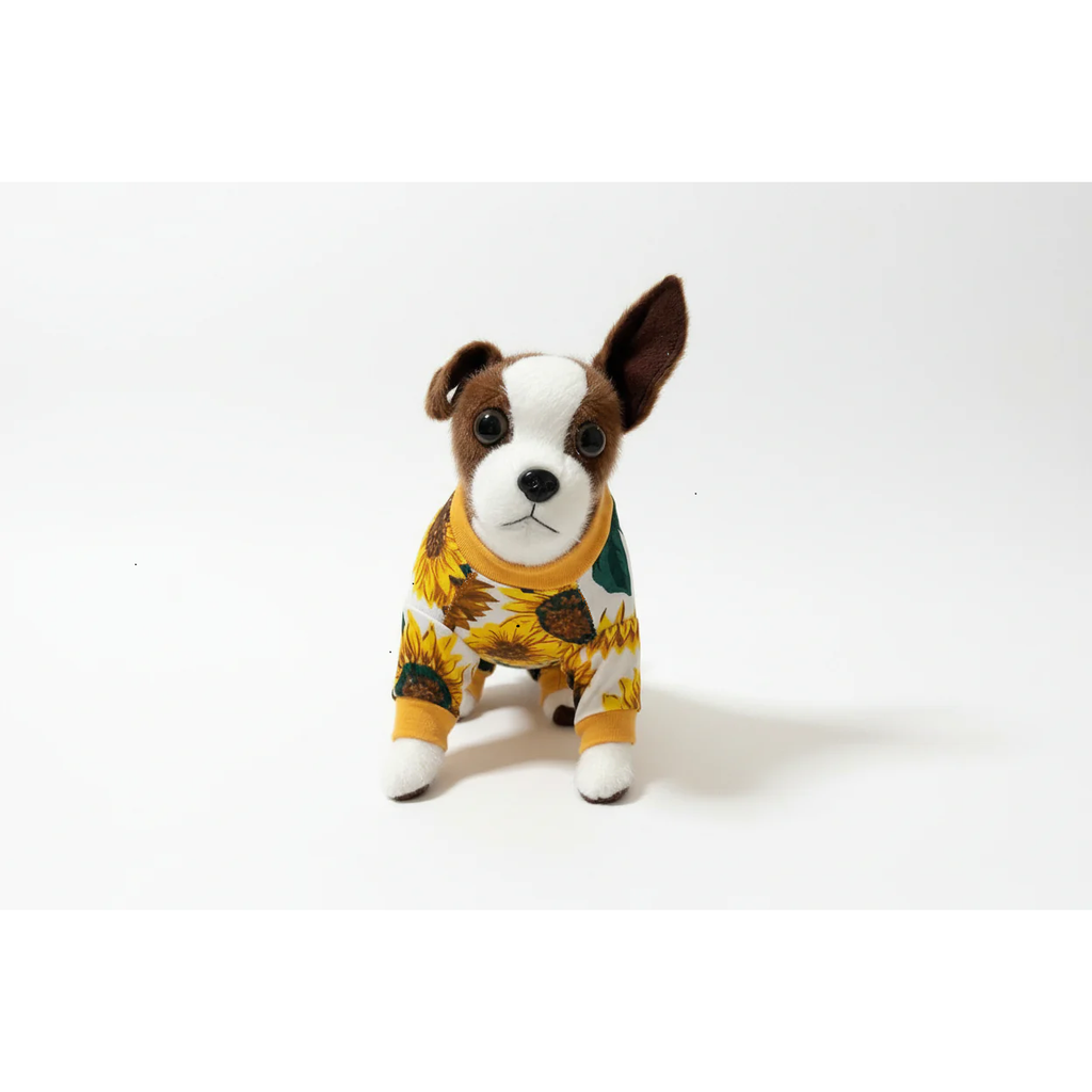 Yellow big sunflower print cotton dog pajamas