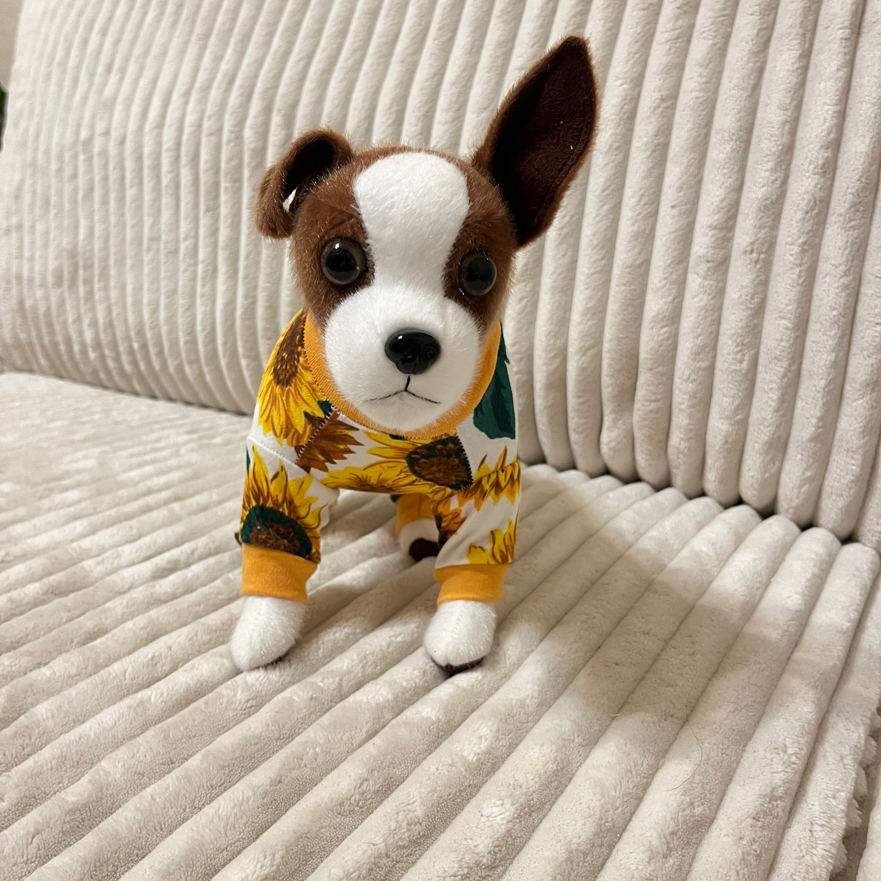 Yellow big sunflower print cotton dog pajamas