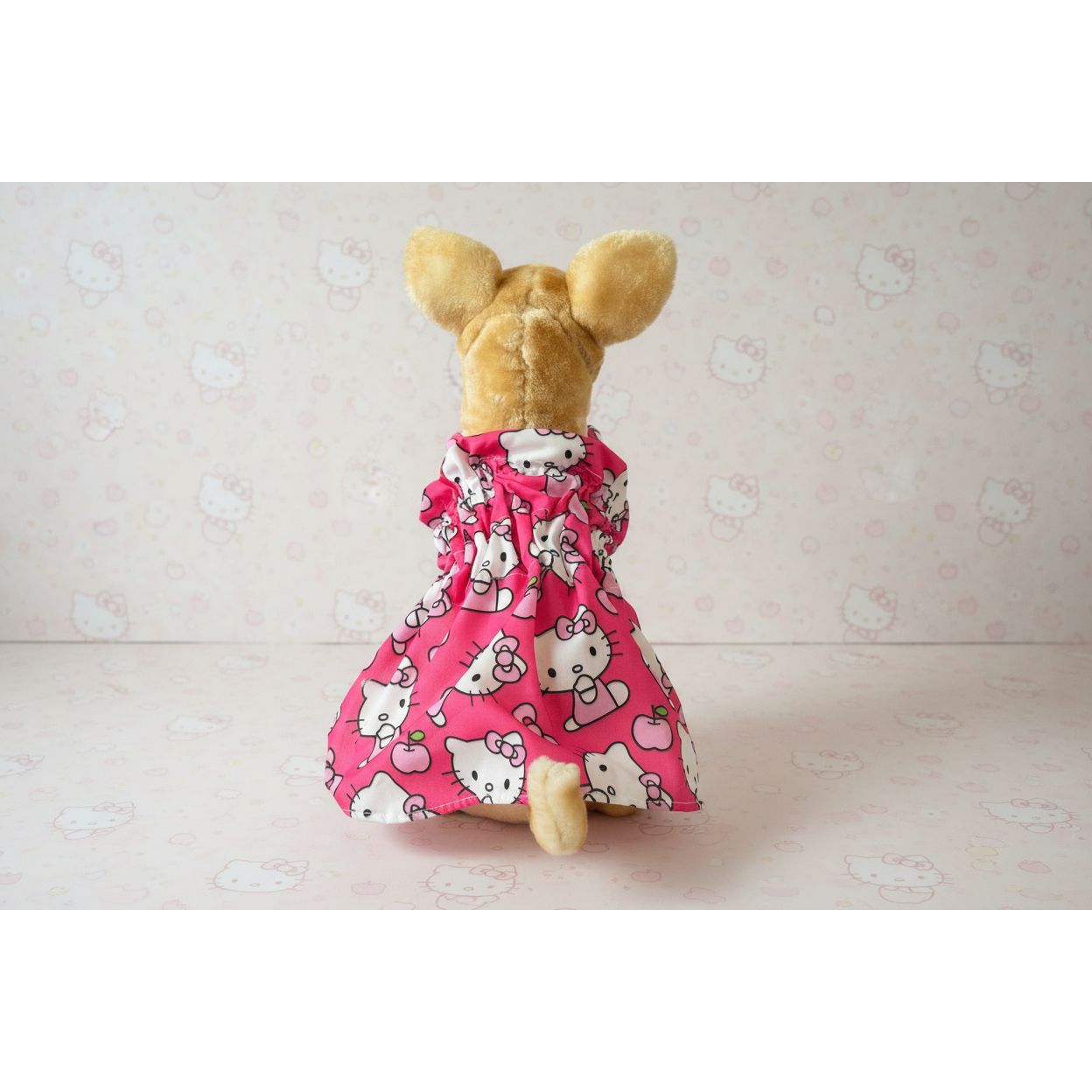 Fuchsia Hello kitty shirred summer dog dress