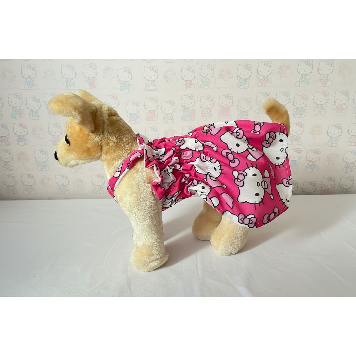 Fuchsia Hello kitty shirred summer dog dress