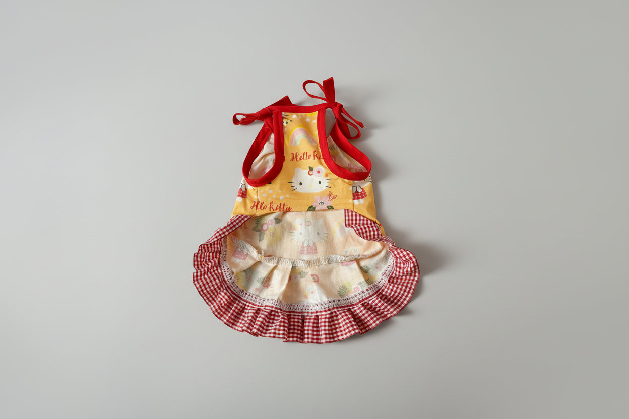 Summer yellow and red gingham Hello kitty Dog Dress