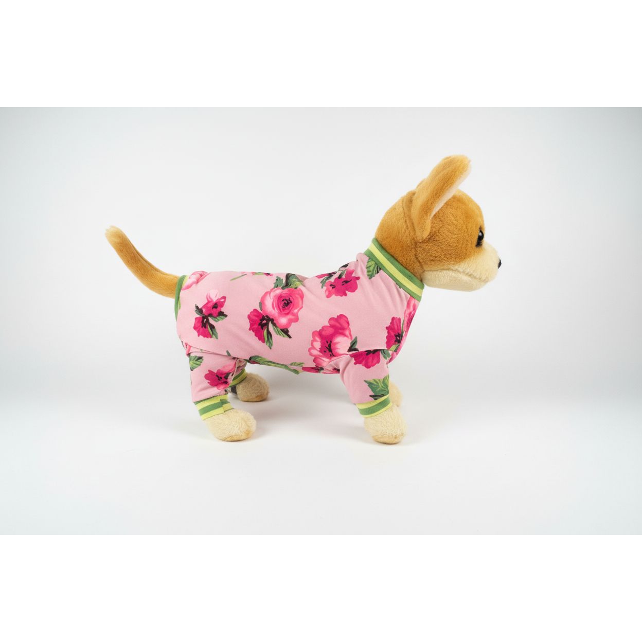 Dog toy with pink floral pattern on a white background