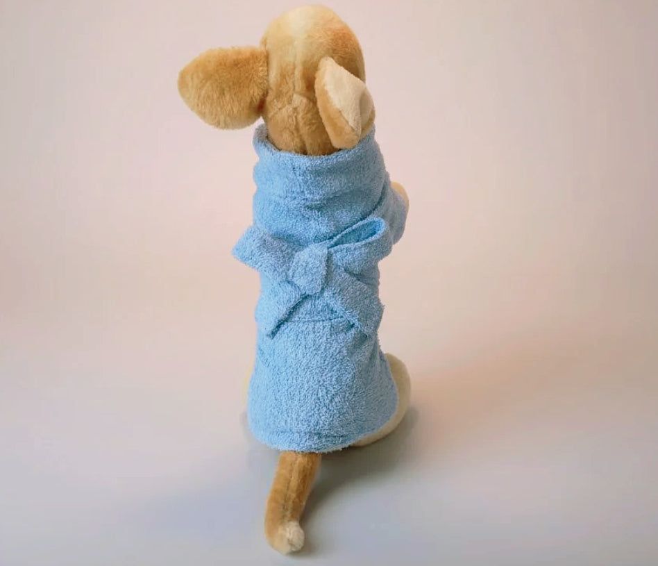 100% cotton terry blue dog robe