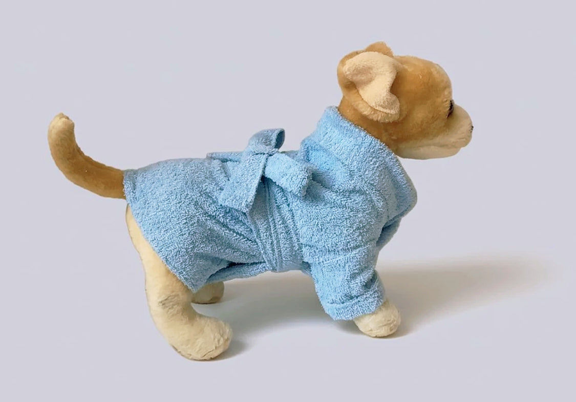 100% cotton terry blue dog robe