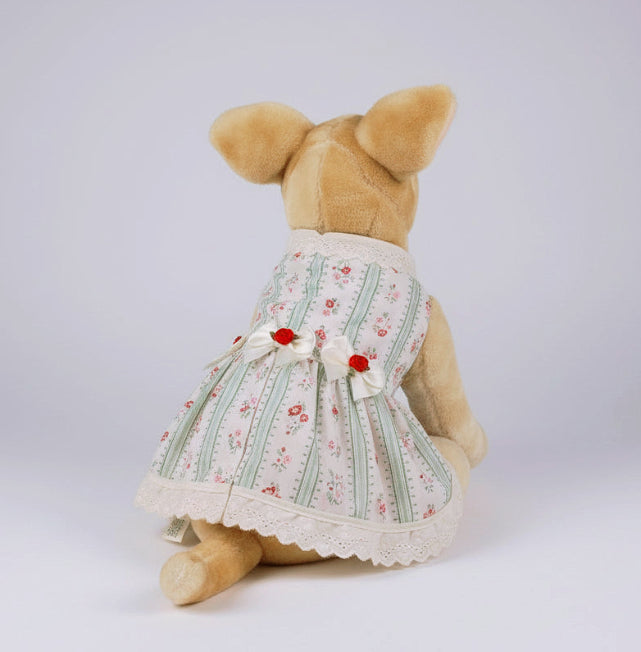 Vintage inspired green stripes and red flowers dog dress