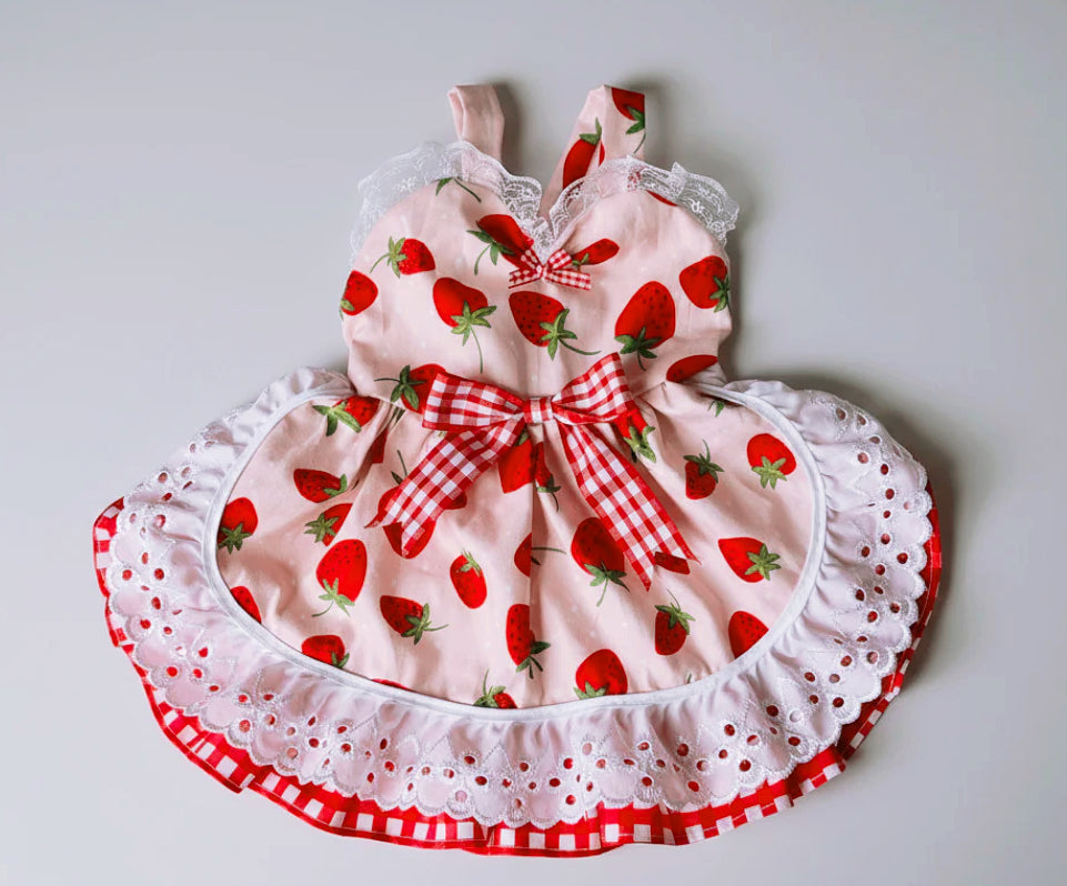 Adorable red delicious strawberry pattern dog dress