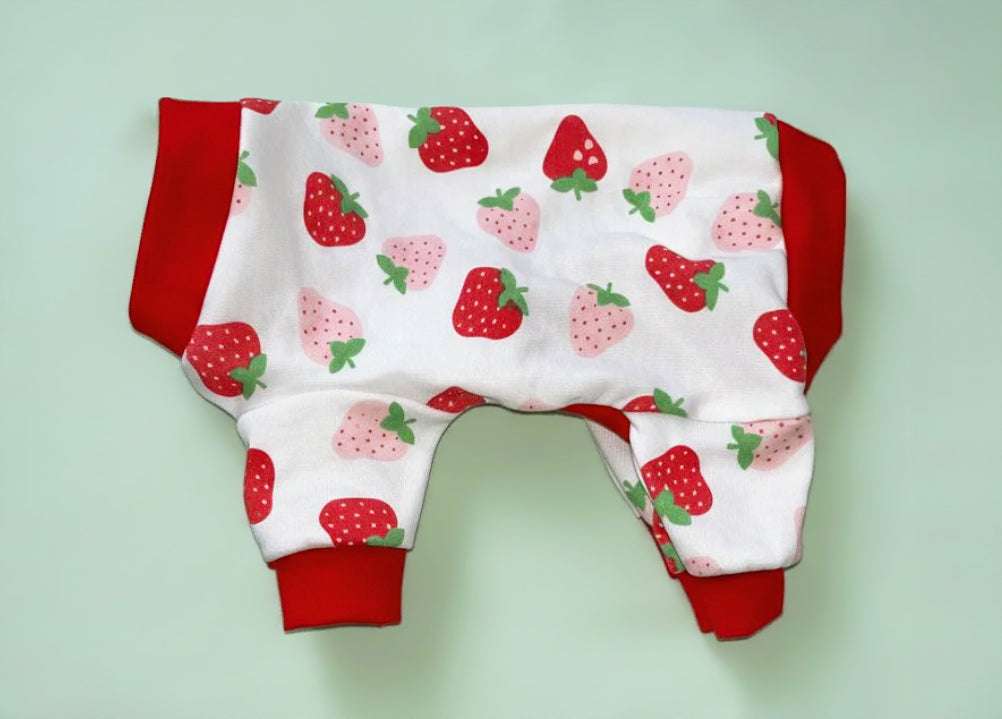 Large strawberry print cotton dog pajamas