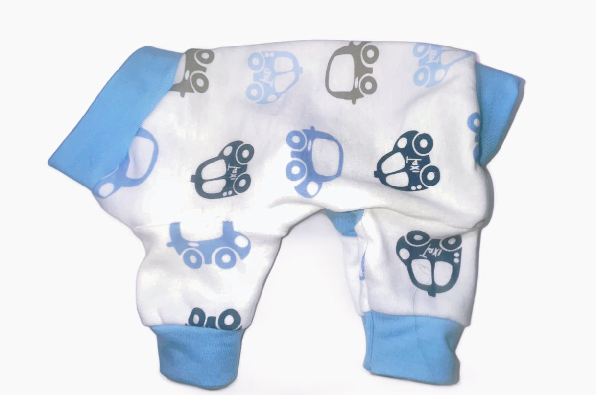 Blue cars printed dog pajamas