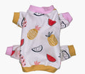 Yellow and pink pineapple fruits dog pajamas.