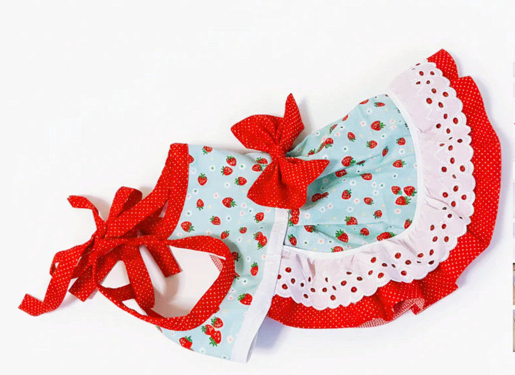 Cute red polka dot fresh strawberry print dog dress