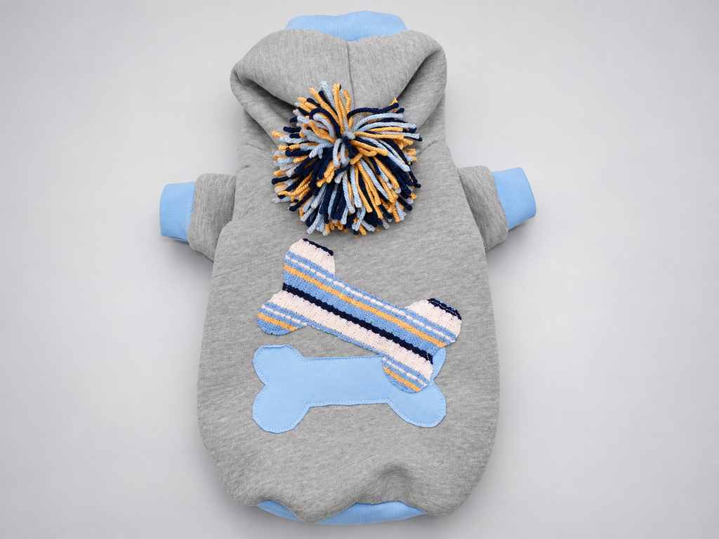 Heather Gray Baby Blue Bone Patches Dog Hoodie