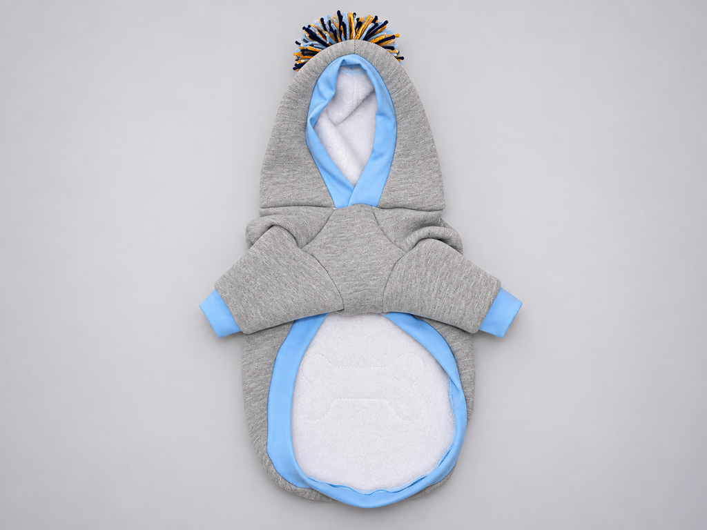 Heather Gray Baby Blue Bone Patches Dog Hoodie