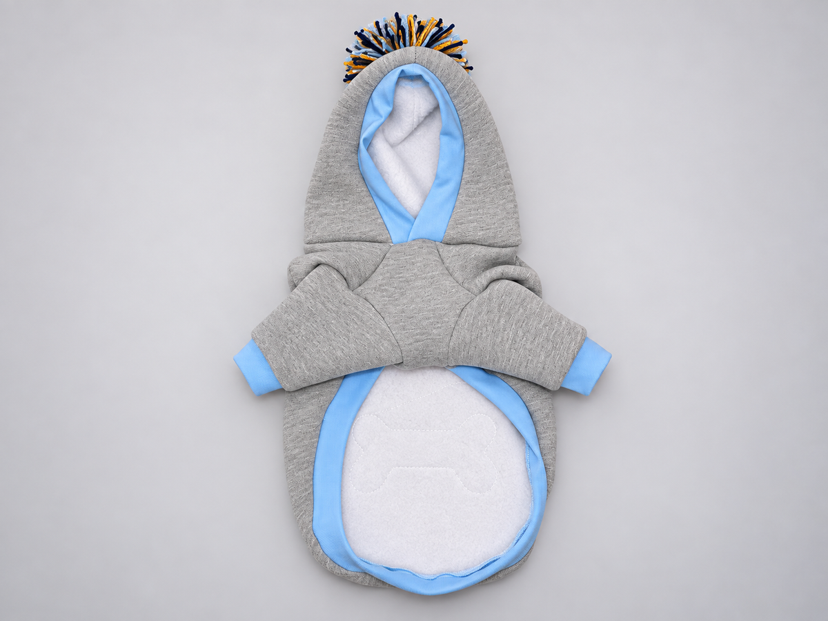 Heather Gray Baby Blue Bone Patches Dog Hoodie