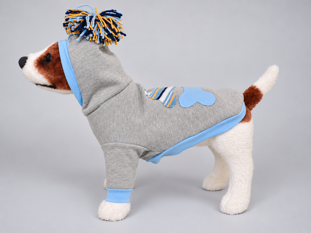 Heather Gray Baby Blue Bone Patches Dog Hoodie