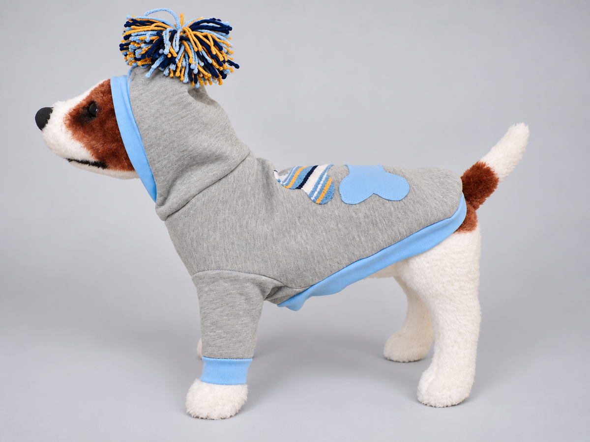 Heather Gray Baby Blue Bone Patches Dog Hoodie