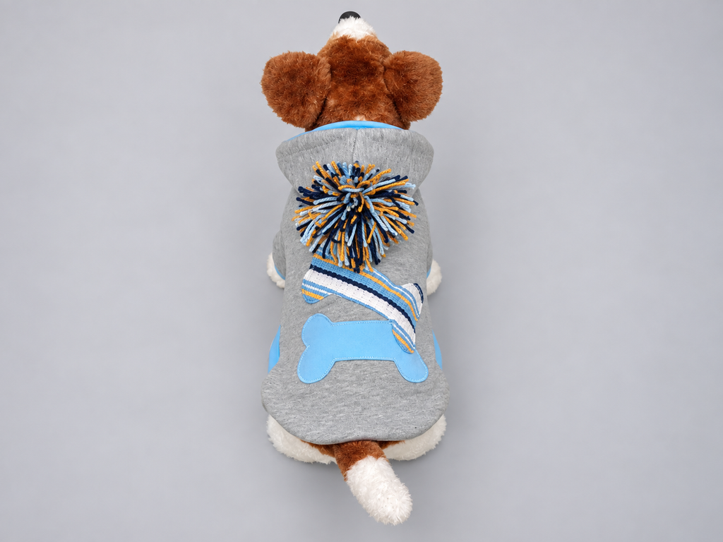 Heather Gray Baby Blue Bone Patches Dog Hoodie