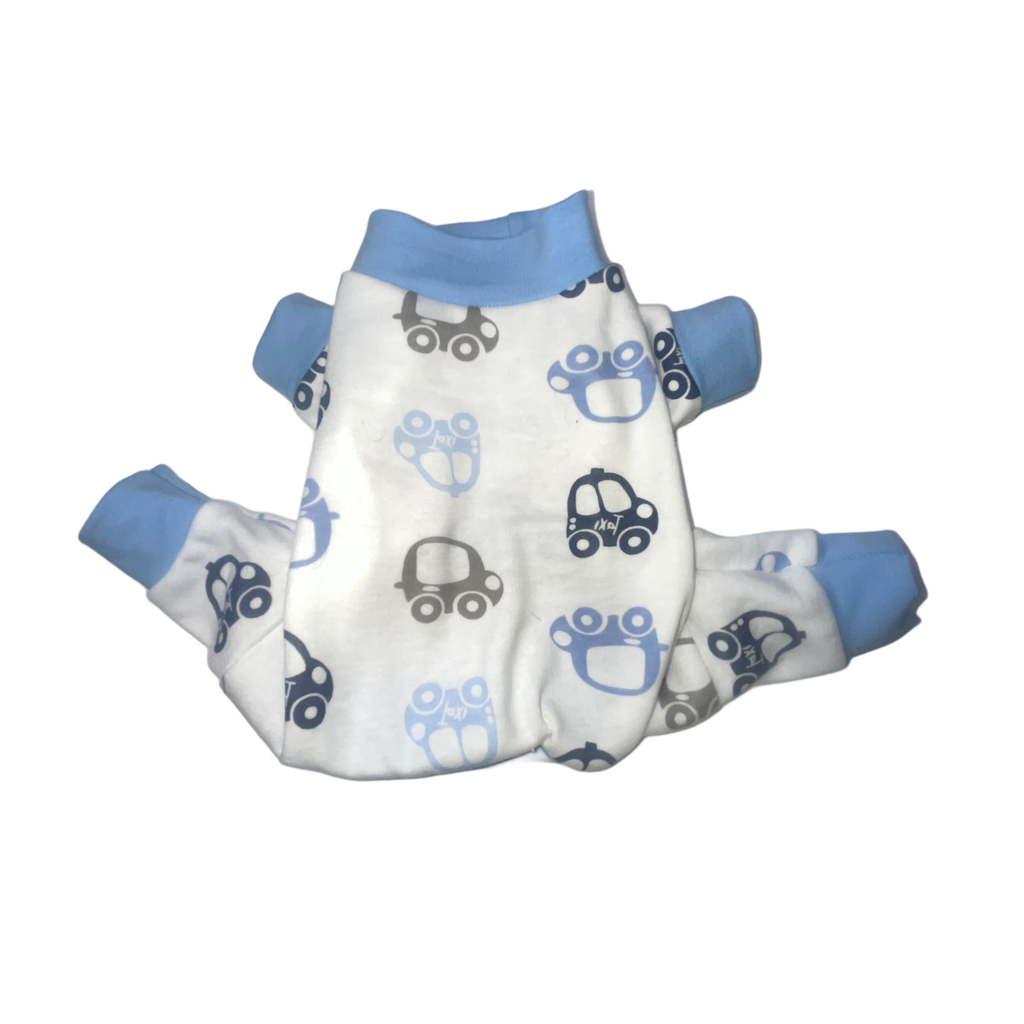 Blue cars printed dog pajamas