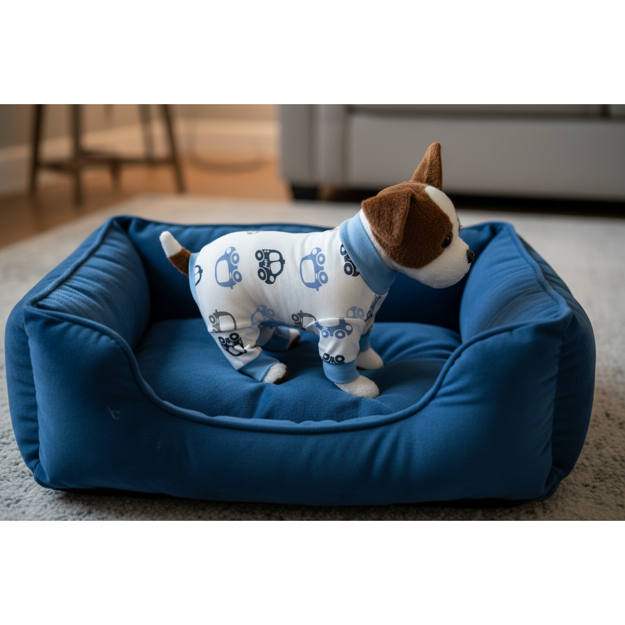 Blue cars printed dog pajamas