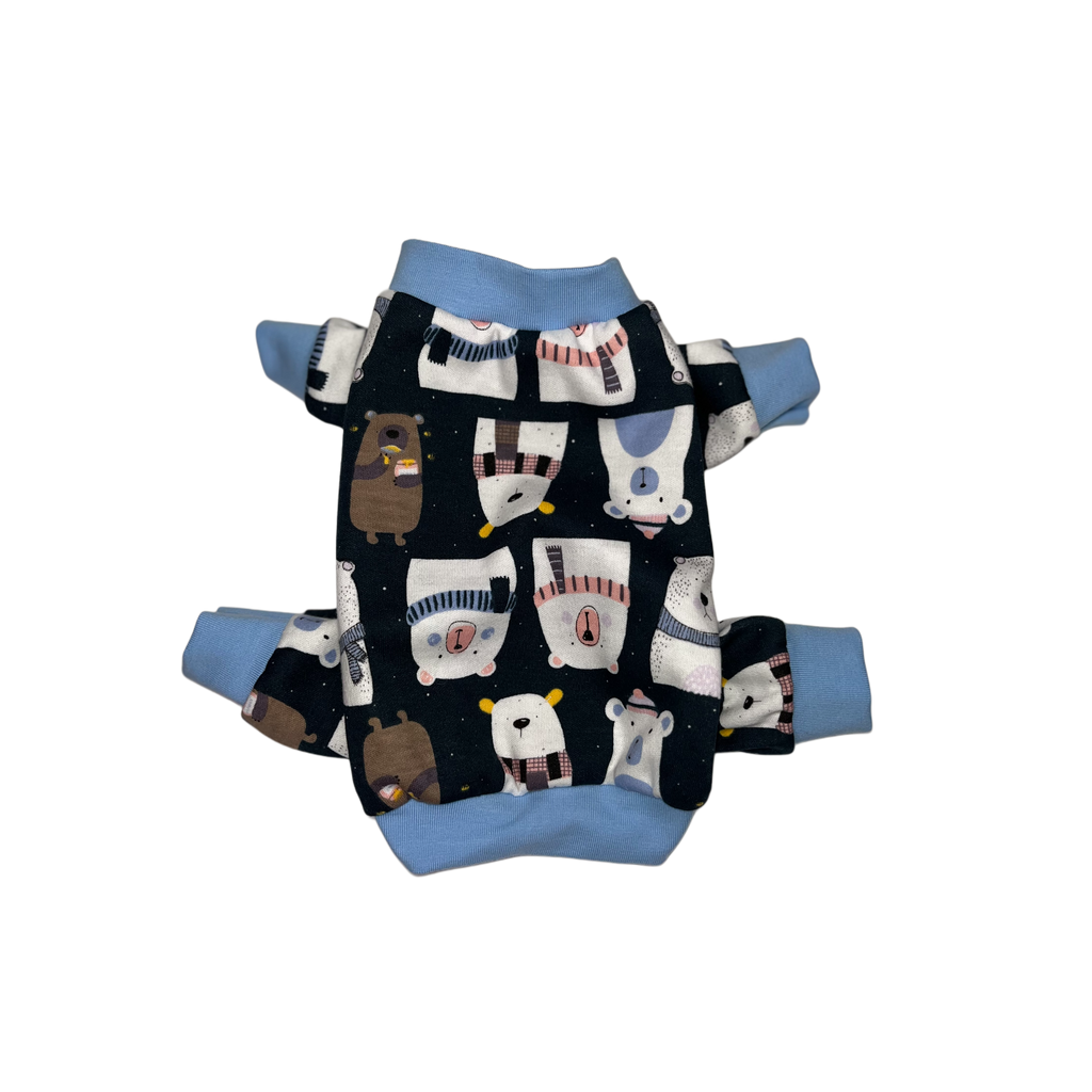 Navy blue winter bear printed dog pajamas