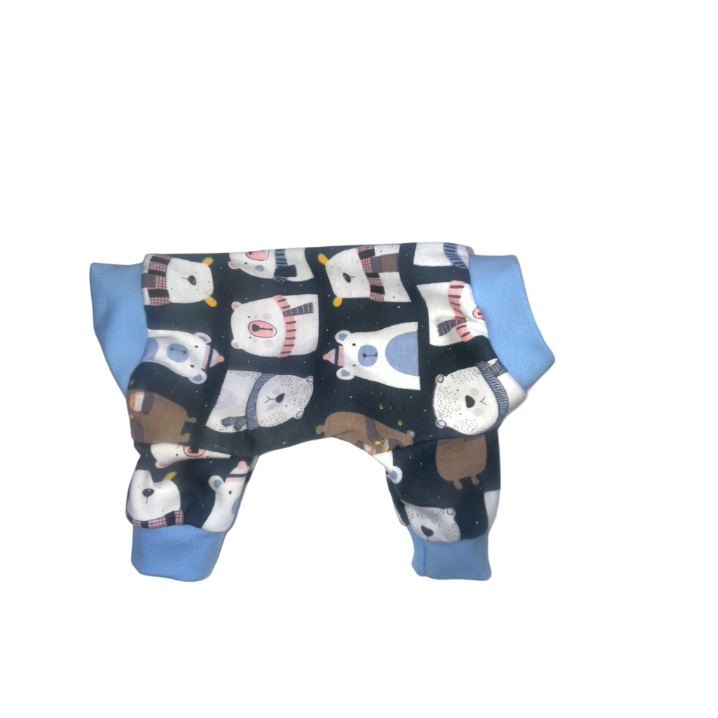 Navy blue winter bear printed dog pajamas