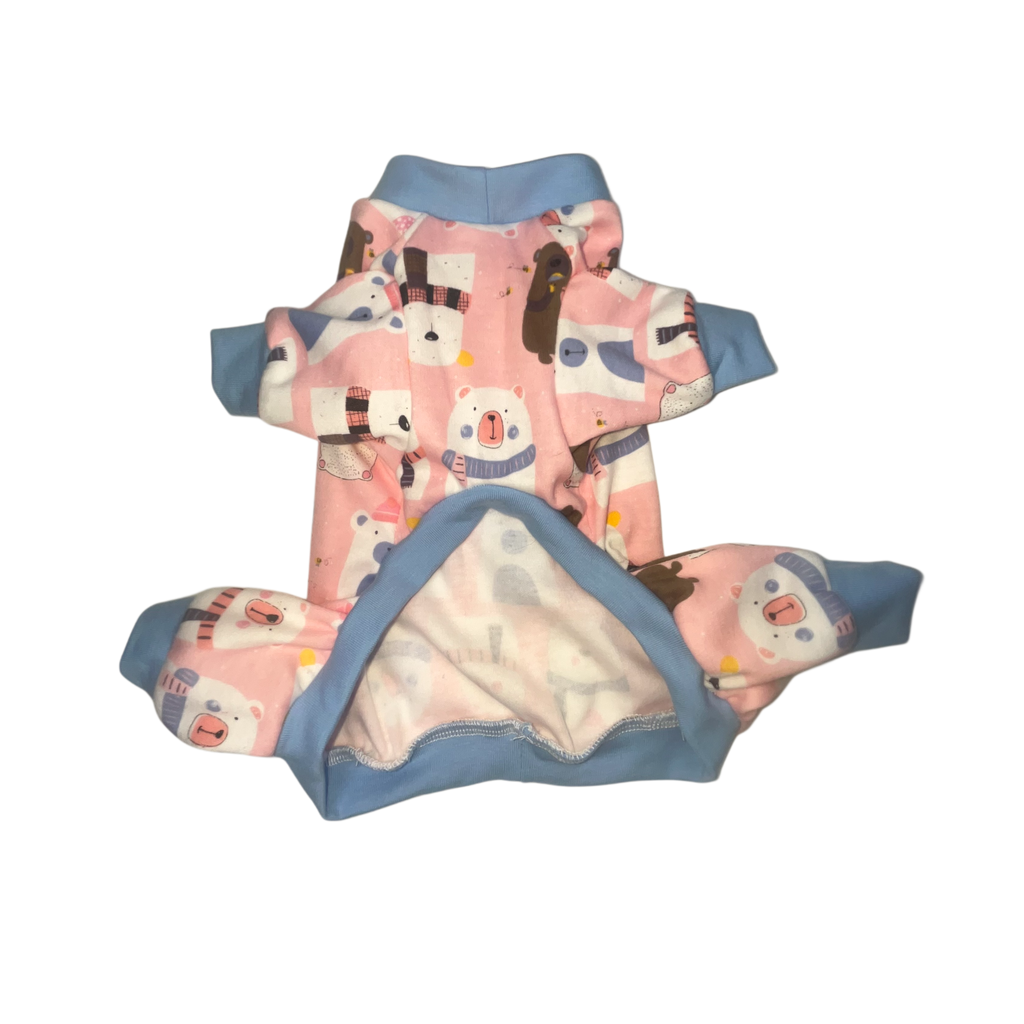 Pink winter bear printed dog pajamas