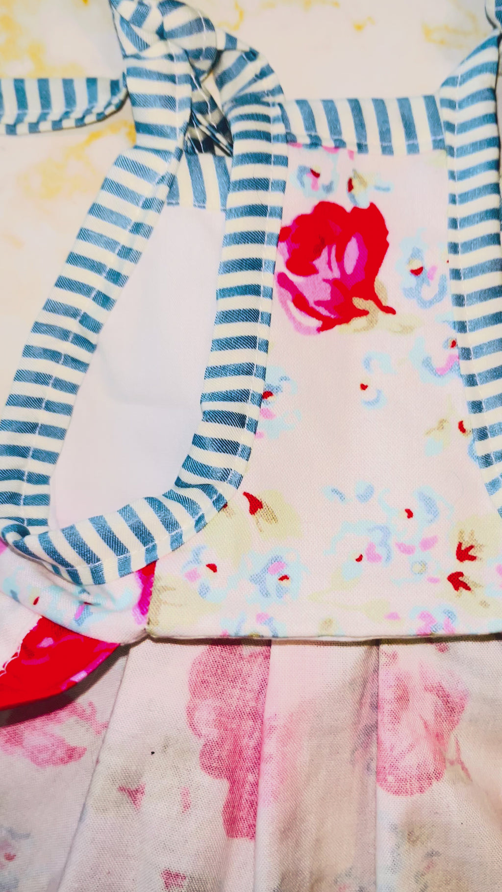 Fuchsia roses and blue stripes summer dog dress