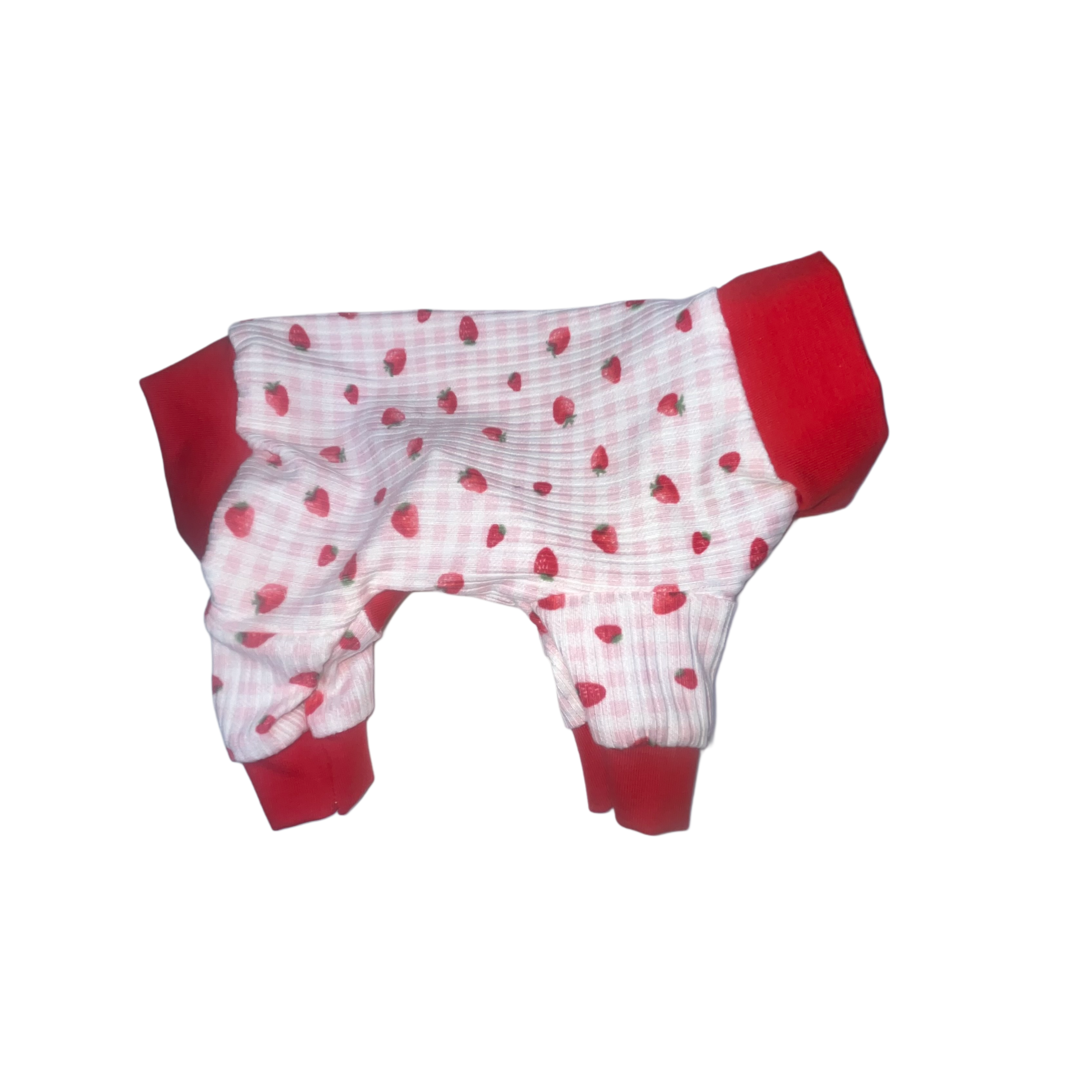 Cute strawberries on a pink gingham print cotton dog pajamas