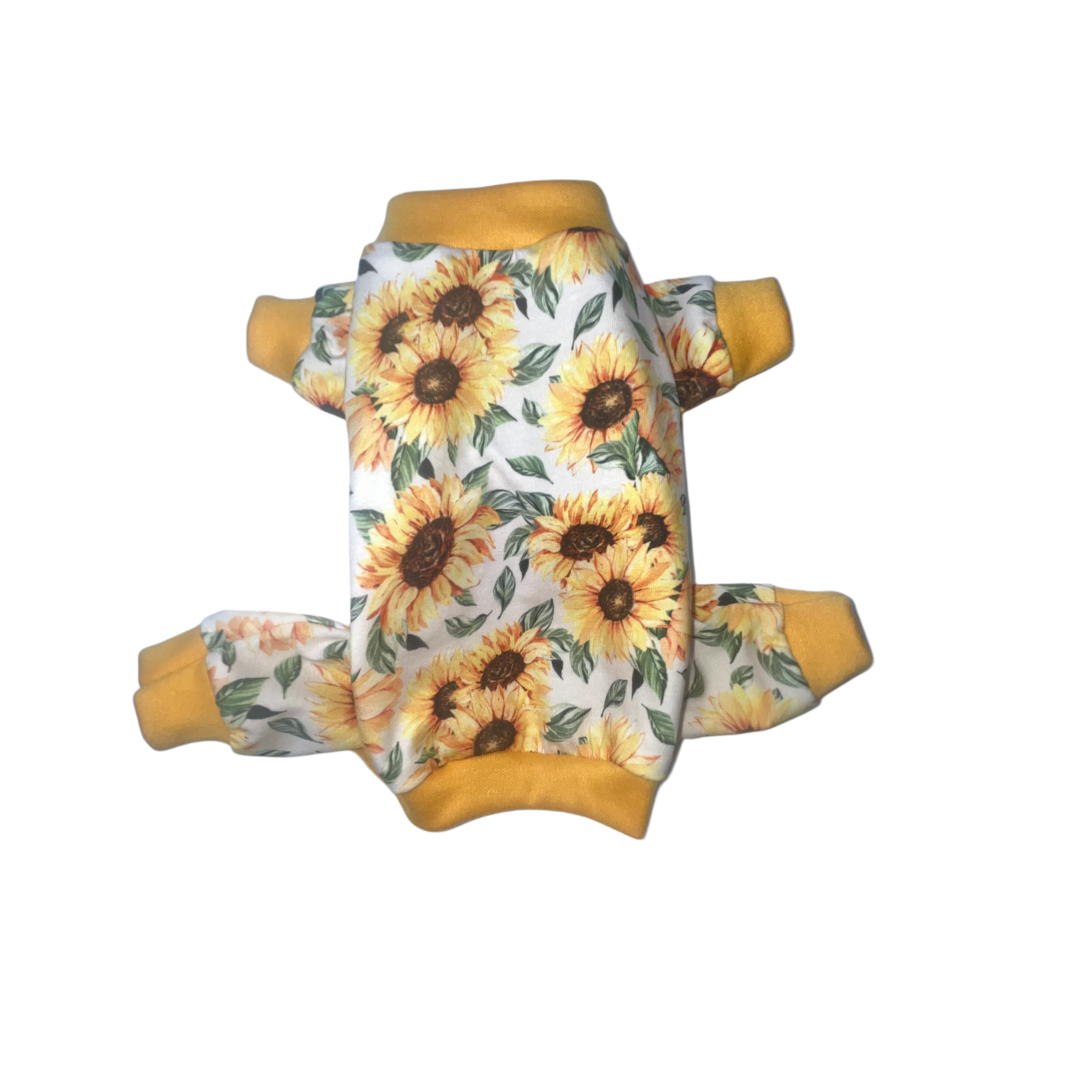 Yellow  small sunflower print cotton dog pajamas