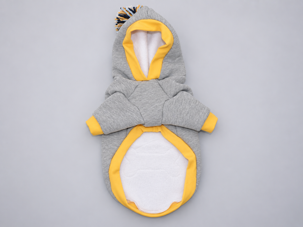 Heather Gray Yellow Bone Patches Dog Hoodie