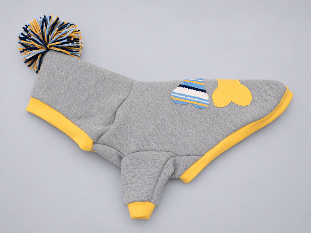 Heather Gray Yellow Bone Patches Dog Hoodie