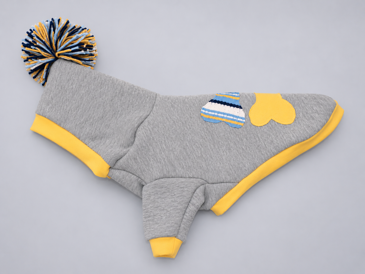 Heather Gray Yellow Bone Patches Dog Hoodie