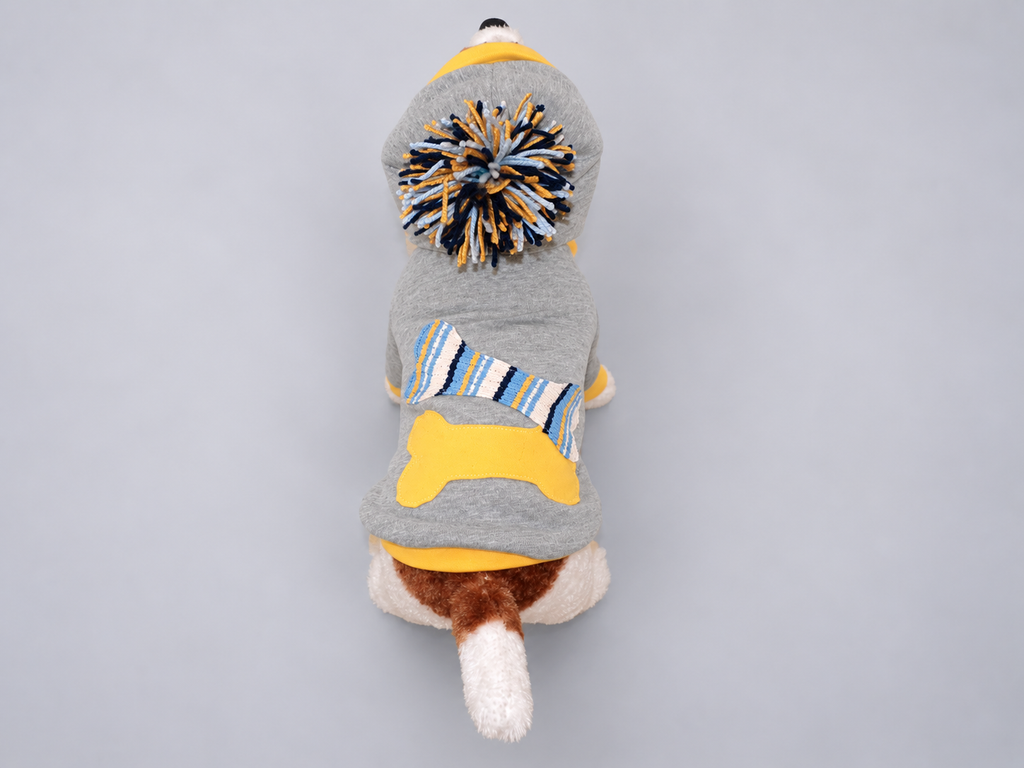 Heather Gray Yellow Bone Patches Dog Hoodie