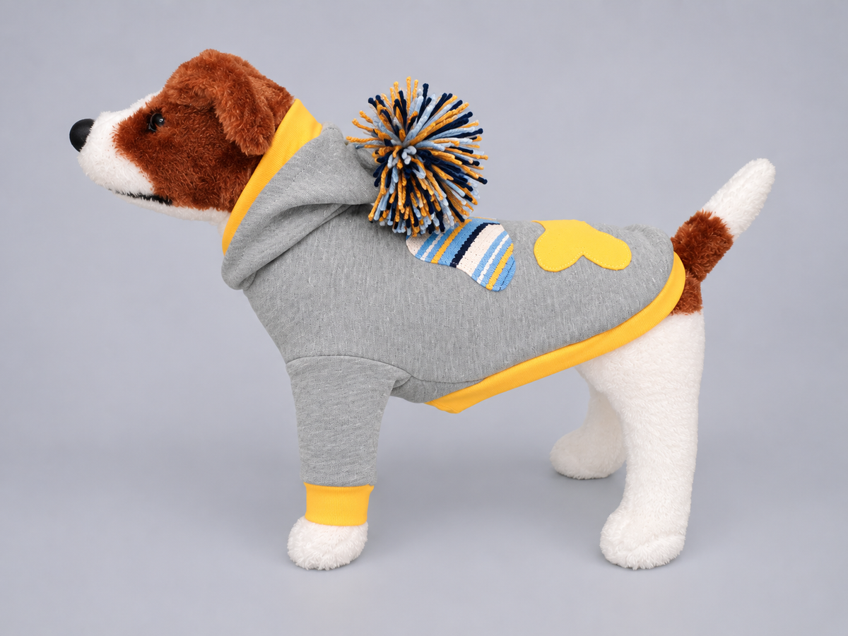 Heather Gray Yellow Bone Patches Dog Hoodie