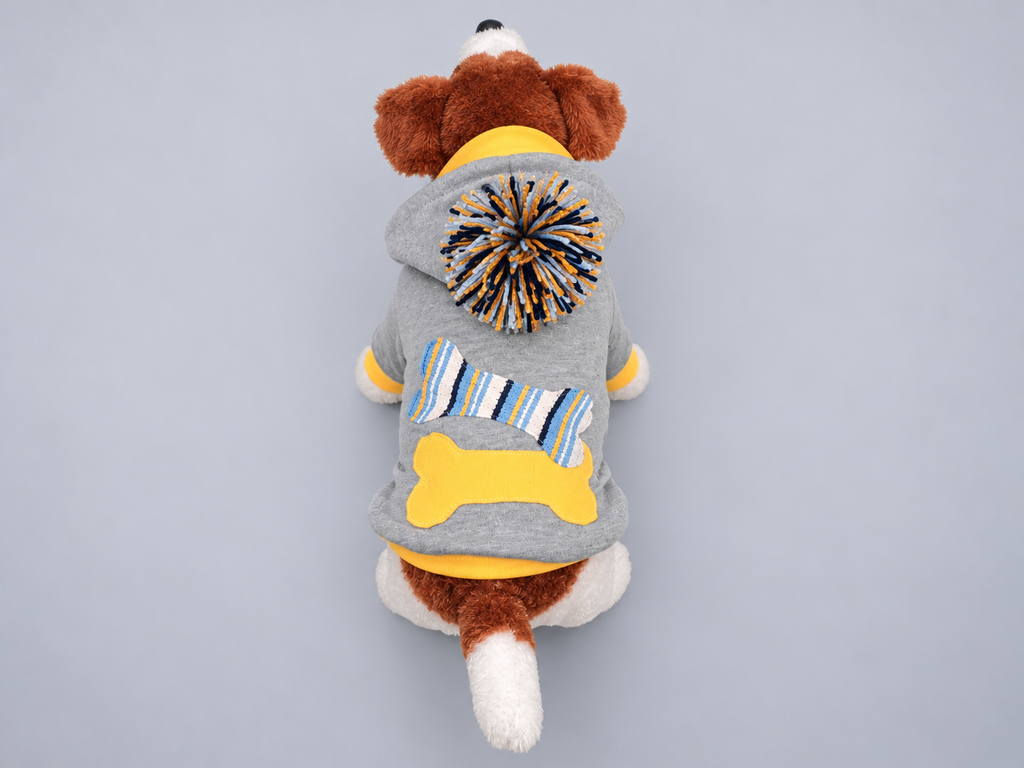 Heather Gray Yellow Bone Patches Dog Hoodie